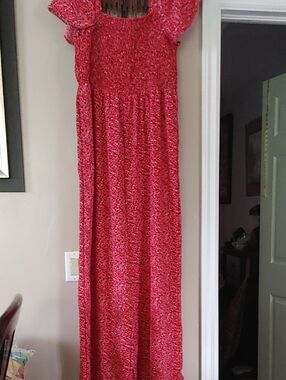 Pepper & Zoe Red Floral Jumpsuit with Flutter Sleeves Sz XL